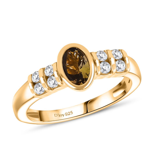 D'Joy AA Natürlicher goldener Tansanit, Weißer Zirkon Ring 925 Silber 750 Gelb Vergoldet (Größe 17.00) ca. 0.79 ct