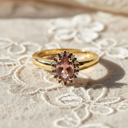D'Joy Blush Turmalin, Weißer Zirkon Ring 925 Silber 750 Gelbgold Vermeil (Größe 20.00) ca. 1,01 ct