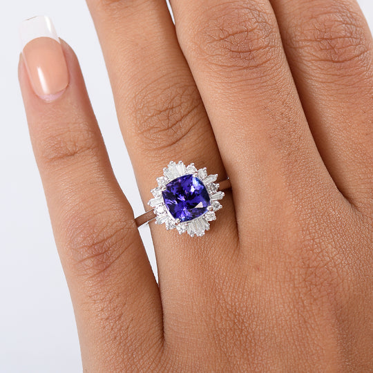 LUXURIANT (10-16 Werktage Lieferzeit) 2,56 ct. AA Tansanit und Labor Diamant Ring in 417 Weißgold