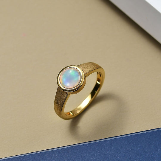 D'Joy AA Natürlicher, äthiopischer Welo Opal Ring 925 Silber 750 Gelb Vergoldet (Größe 20.00) ca. 1.03 ct
