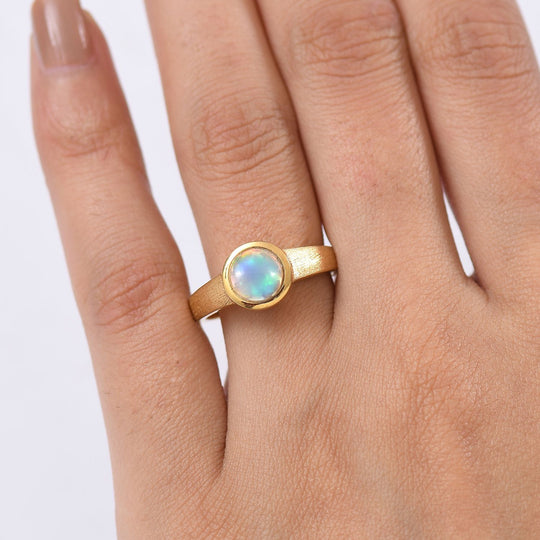 D'Joy AA Natürlicher, äthiopischer Welo Opal Ring 925 Silber 750 Gelb Vergoldet (Größe 20.00) ca. 1.03 ct