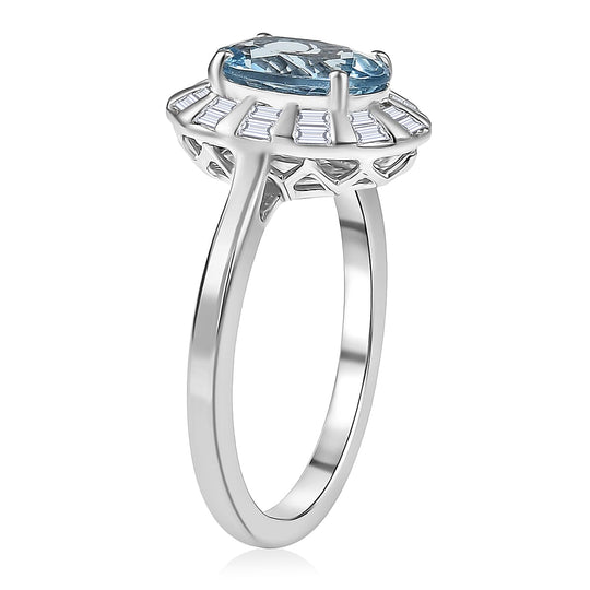 LUXURIANT - AAA Santamaria Aquamarin, Lab Grown Diamant Ring, AGI zertifiziert und geprüft, 417 Weißgold (Größe 18.00) ca. 1.93 ct