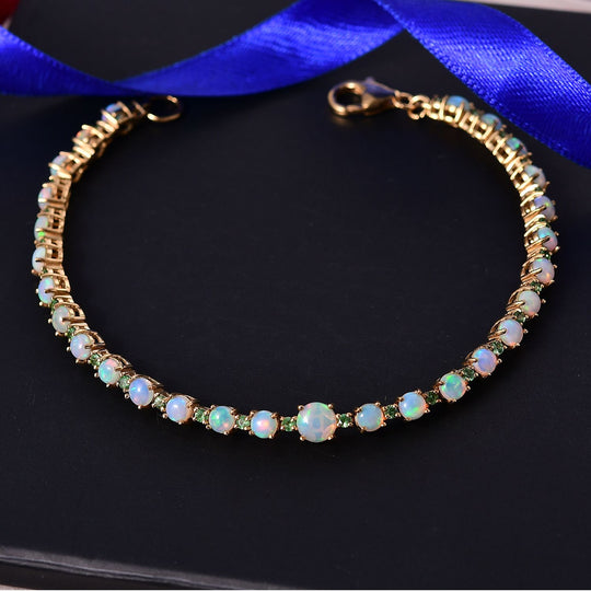 D'Joy AA Natürlicher, äthiopischer Welo Opal, Tsavorit Granat Armband ca. 20 cm 925 Silber 750 Gelbgold Vermeil ca. 6.38 ct