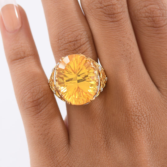 D'Joy Sphaleros Quarz-Triplette, Moissanit Ring 925 Silber 750 Gelbgold Vermeil (Größe 19.00) ca. 19.62 ct
