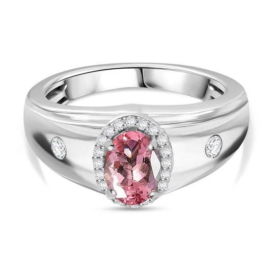D'Joy AA Blush Turmalin, Moissanit Ring 925 Silber rhodiniert (Größe 21.00) ca. 1,03 ct