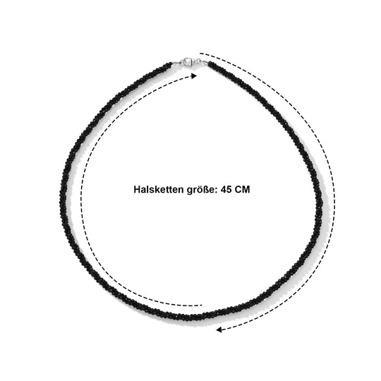 Schwarzer Spinell Halskette ca. 45 cm 925 Silber ca. 50.00 ct