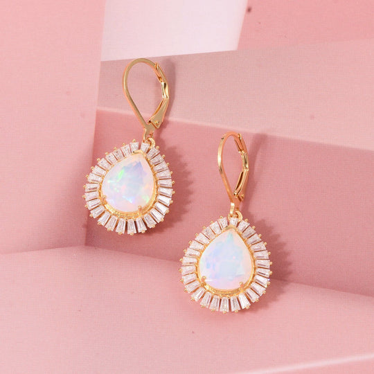 D'Joy AAA Natürlicher, äthiopischer Welo Opal, Moissanit Ohrringe 925 Silber 750 Gelbgold Vermeil ca. 5.64 ct