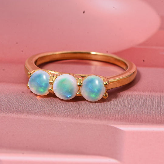 D'Joy AA Natürlicher, äthiopischer Welo Opal Ring 925 Silber vergoldet (Größe 21.00) ca. 1,19 ct