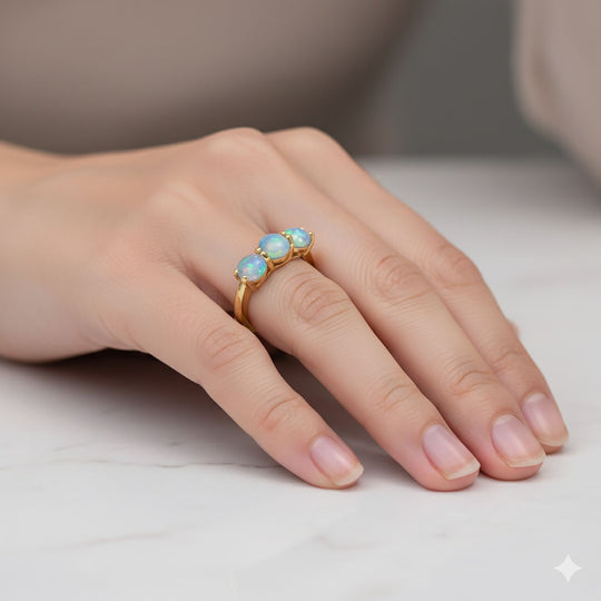 D'Joy AA Natürlicher, äthiopischer Welo Opal Ring 925 Silber vergoldet (Größe 21.00) ca. 1,19 ct