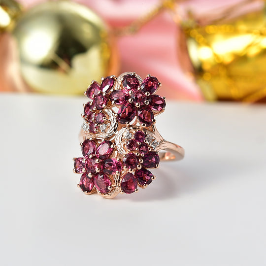 D'Joy Aura der Kaiserin Natürlicher Rhodolith Granat Ring 925 Silber 750 Roségold Vermeil (Größe 20.00) ca. 5.17 ct