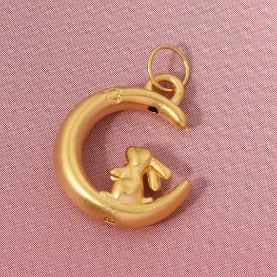 999 Gold Hase und Mond Anhänger
