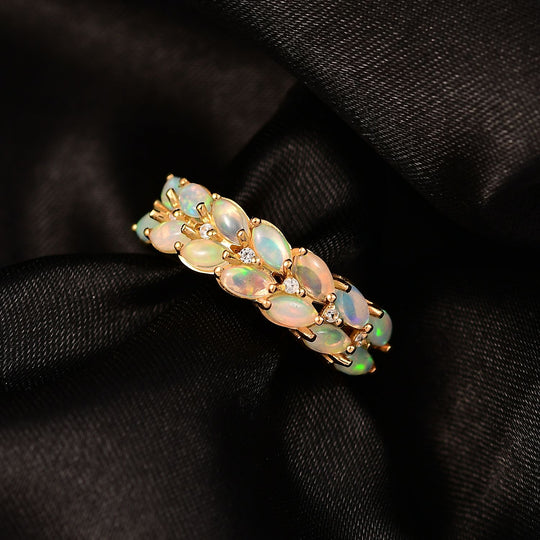D'Joy AA Natürlicher, äthiopischer Welo Opal, Weißer Zirkon Ring 925 Silber 750 Gelbgold Vermeil (Größe 21.00) ca. 1,53 ct