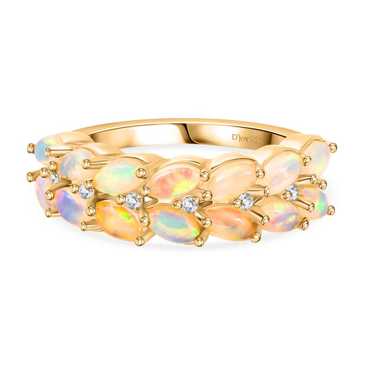 D'Joy AA Natürlicher, äthiopischer Welo Opal, Weißer Zirkon Ring 925 Silber 750 Gelbgold Vermeil (Größe 21.00) ca. 1,53 ct