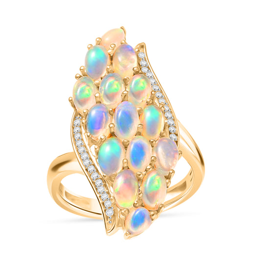 D'Joy AA Natürlicher, äthiopischer Welo Opal Ring 925 Silber 750 Gelbgold Vermeil (Größe 21.00) ca. 2,34 ct