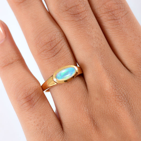 D'Joy AA Natürlicher, äthiopischer Welo Opal Ring 925 Silber 750 Gelb Vergoldet (Größe 20.00) ca. 0,81 ct