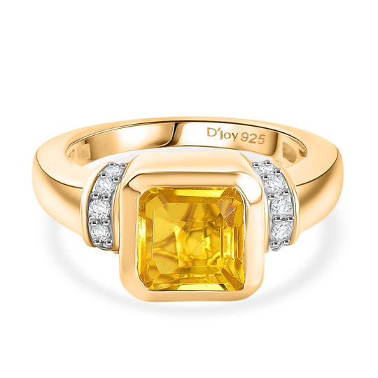 D'Joy - Feuerrahmen-Design Sphaleros Quarz-Triplette, Weißer Zirkon Ring 925 Silber 750 Gelb vergoldet (Größe 20.00) ca. 3.15 ct
