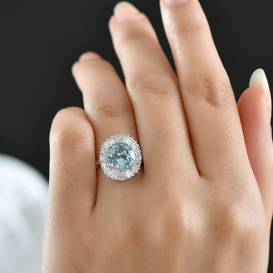 Luxuriant - AAA Aquamarin, Lab Grown Diamant AGI zertifiziert Ring 417 Gold (Größe 16.50) ca. 1.16 ct
