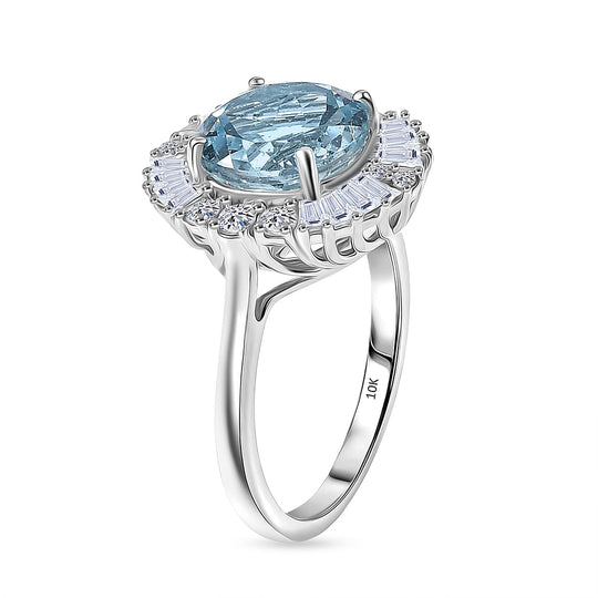Luxuriant - AAA Aquamarin, Lab Grown Diamant AGI zertifiziert Ring 417 Gold (Größe 16.50) ca. 1.16 ct