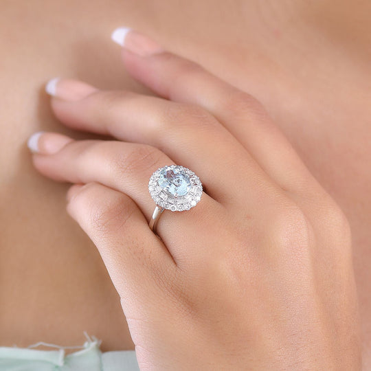 Luxuriant - AAA Aquamarin, Lab Grown Diamant AGI zertifiziert Ring 417 Gold (Größe 17.00) ca. 3.03 ct