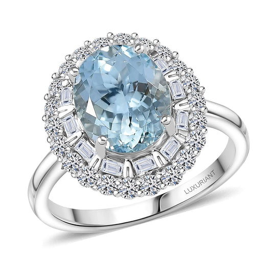 Luxuriant - AAA Aquamarin, Lab Grown Diamant AGI zertifiziert Ring 417 Gold (Größe 17.00) ca. 3.03 ct