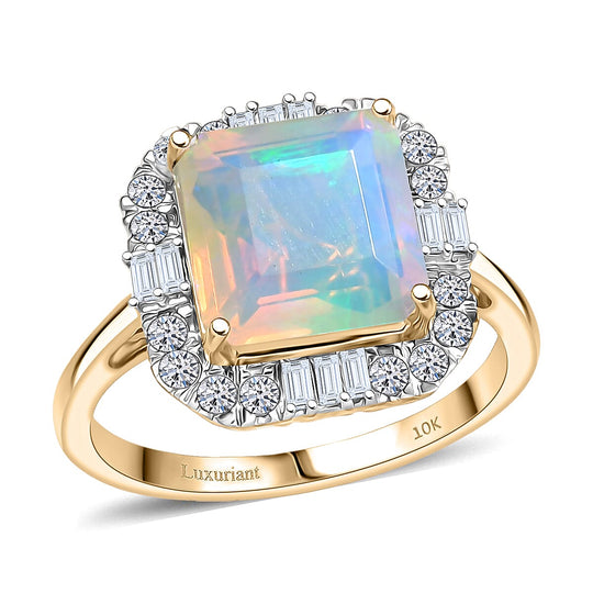 Luxuriant - AAA Natürlicher, äthiopischer Welo Opal, Lab Grown Diamant AGI zertifiziert Ring 417 Gold (Größe 20.00) ca. 3.47 ct