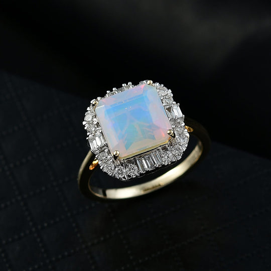 Luxuriant - AAA Natürlicher, äthiopischer Welo Opal, Lab Grown Diamant AGI zertifiziert Ring 417 Gold (Größe 17.00) ca. 3.47 ct