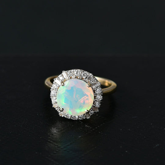 Luxuriant - AAA Natürlicher, äthiopischer Welo Opal, Lab Grown Diamant SI-GH Ring, AGI zertifiziert und geprüft, 417 Gelbgold (Größe 17.00) ca. 2.69 ct