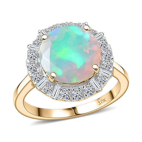 Luxuriant - AAA Natürlicher, äthiopischer Welo Opal, Lab Grown Diamant SI-GH Ring, AGI zertifiziert und geprüft, 417 Gelbgold (Größe 17.00) ca. 2.69 ct