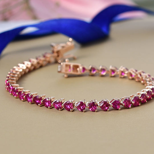 AAA Lab Grown Rosa Saphir Armband ca. 19 cm 925 Silber 750 Roségold Vermeil ca. 14.12 ct
