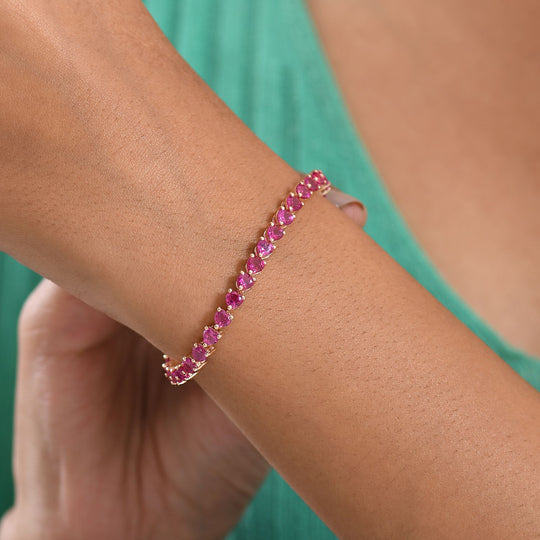 AAA Lab Grown Rosa Saphir Armband ca. 19 cm 925 Silber 750 Roségold Vermeil ca. 14.12 ct