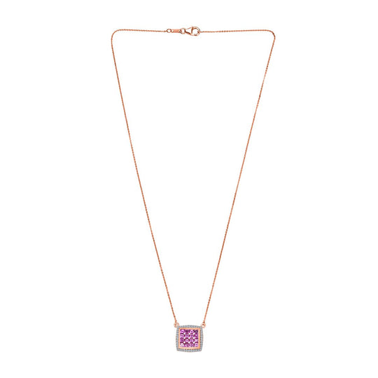 AA Lab Grown Rosa Saphir, Weißer Zirkon Halskette ca. 50 cm 925 Silber 750 Roségold Vermeil ca. 2.59 ct