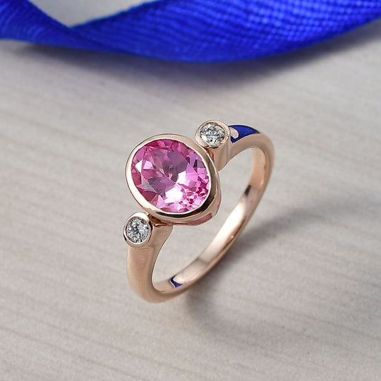 AAA Lab Grown Rosa Saphir, Lab Grown Diamant Ring 925 Silber 750 Roségold Vermeil (Größe 19.00) ca. 2.70 ct