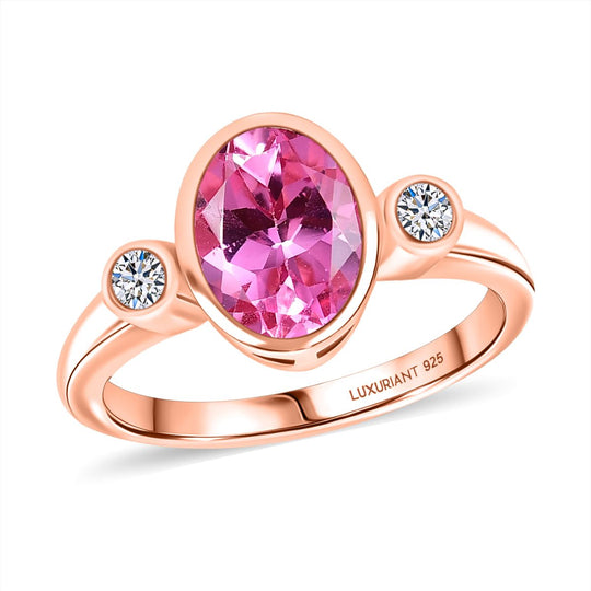 AAA Lab Grown Rosa Saphir, Lab Grown Diamant Ring 925 Silber 750 Roségold Vermeil (Größe 19.00) ca. 2.70 ct