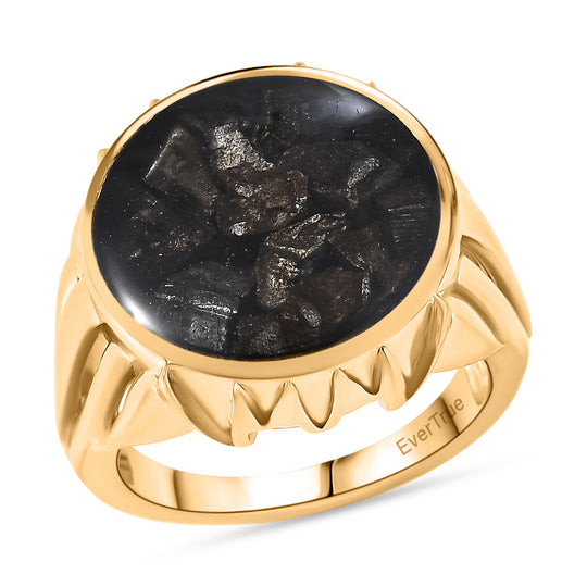 EVER TRUE Muonionalusta Meteorit-Matrix Ring Nickelfreies Messing 750 Gelb Vergoldet (Größe 18.00) ca. 20.00 ct