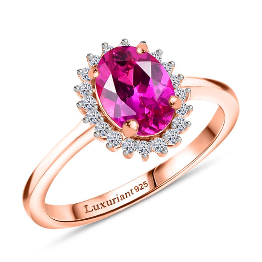 AAA Lab Grown Rosa Saphir, Weißer Zirkon Ring 925 Silber 750 rosévergoldet (Größe 21.00) ca. 1.89 ct