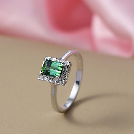 LUXORO AAA Pirineu Lagoon Tourmaline, Weißer Diamant AGI zertifiziert Ring 417 Gold (Größe 18.00) ca. 1.37 ct