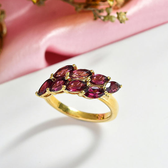 D'Joy Aura der Kaiserin AA Natürlicher Rhodolith Granat Ring 925 Silber 750 Gelb Vergoldet (Größe 21.00) ca. 2.42 ct
