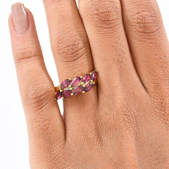 D'Joy Aura der Kaiserin AA Natürlicher Rhodolith Granat Ring 925 Silber 750 Gelb Vergoldet (Größe 21.00) ca. 2.42 ct