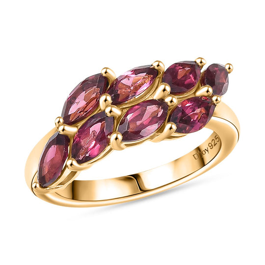 D'Joy Aura der Kaiserin AA Natürlicher Rhodolith Granat Ring 925 Silber 750 Gelb Vergoldet (Größe 21.00) ca. 2.42 ct