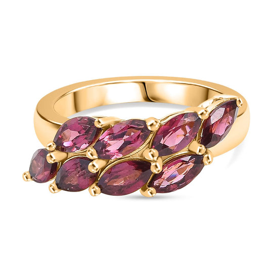 D'Joy Aura der Kaiserin AA Natürlicher Rhodolith Granat Ring 925 Silber 750 Gelb Vergoldet (Größe 21.00) ca. 2.42 ct