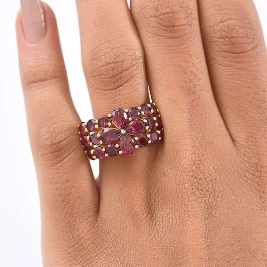 D'Joy Aura der Kaiserin AA Natürlicher Rhodolith Granat Ring 925 Silber 750 Gelbgold Vermeil (Größe 17.00) ca. 6.14 ct