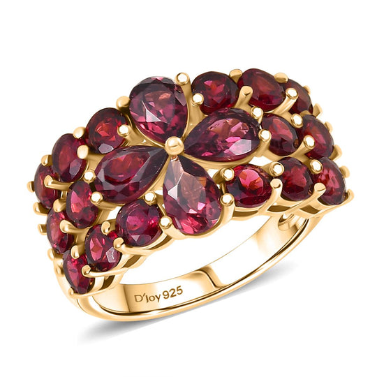 D'Joy Aura der Kaiserin AA Natürlicher Rhodolith Granat Ring 925 Silber 750 Gelbgold Vermeil (Größe 17.00) ca. 6.14 ct