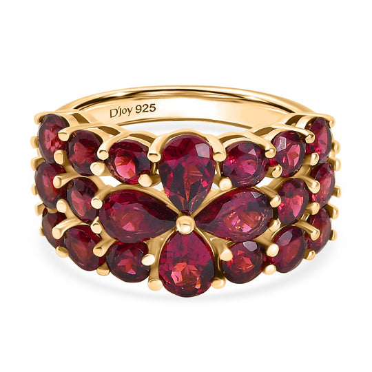 D'Joy Aura der Kaiserin AA Natürlicher Rhodolith Granat Ring 925 Silber 750 Gelbgold Vermeil (Größe 17.00) ca. 6.14 ct