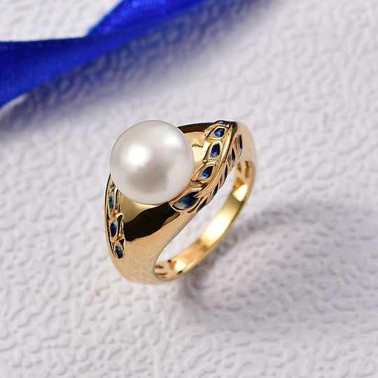 D'Joy Süßwasser Perle (10-10,5mm) Ring, 925 Silber 750 vergoldet