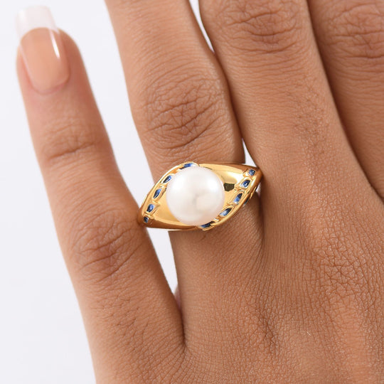 D'Joy Süßwasser Perle (10-10,5mm) Ring, 925 Silber 750 vergoldet