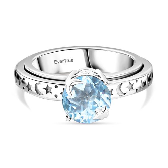 EVER TRUE AA Himmelblauer Topas Anti-Stress-Spinning-Ring Nickelfreies Messing (Größe 20.00) ca. 2.35 ct