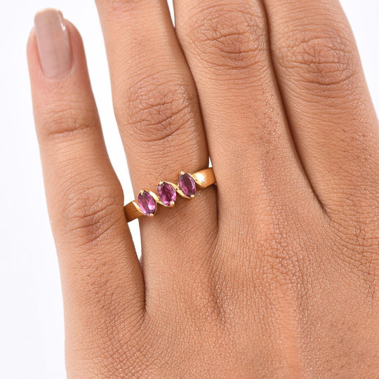 D'Joy Natürlicher Rhodolith Granat Ring 925 Silber 750 Gelb Vergoldet (Größe 20.00) ca. 0.91 ct