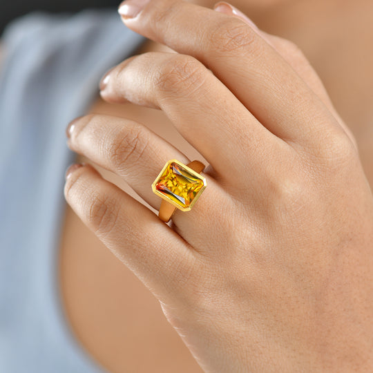 D'Joy - Sonnenfeuer-Design Sphaleros-Quarz Ring, 925 Silber 750 Gelb vergoldet (Größe 21.00) ca. 6.27 ct