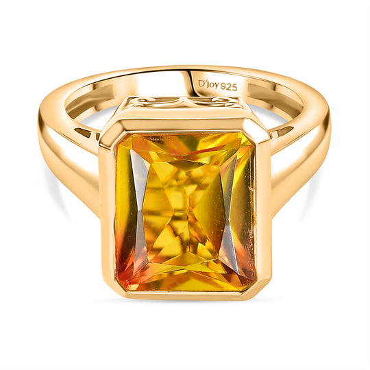 D'Joy - Sonnenfeuer-Design Sphaleros-Quarz Ring, 925 Silber 750 Gelb vergoldet (Größe 21.00) ca. 6.27 ct