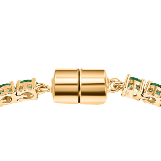 LUXURIANT - AAA Lab Grown Kolumbianischer Smaragd Armband ca. 20 cm 925 Silber 750 Gelbgold Vermeil ca. 7.07 ct